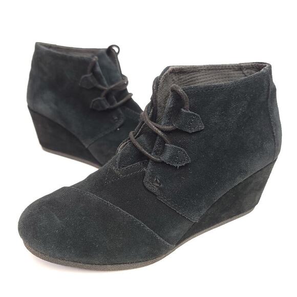 Toms Black Wedge Bootie Shoes Size 9 Heel Womens Used​​ - Picture 1 of 12